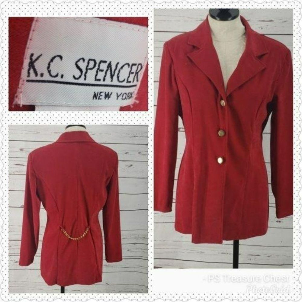 K.C. Spencer Vintage shoulder pads Red 80s Size 10 jacket Blazer‎ Coat